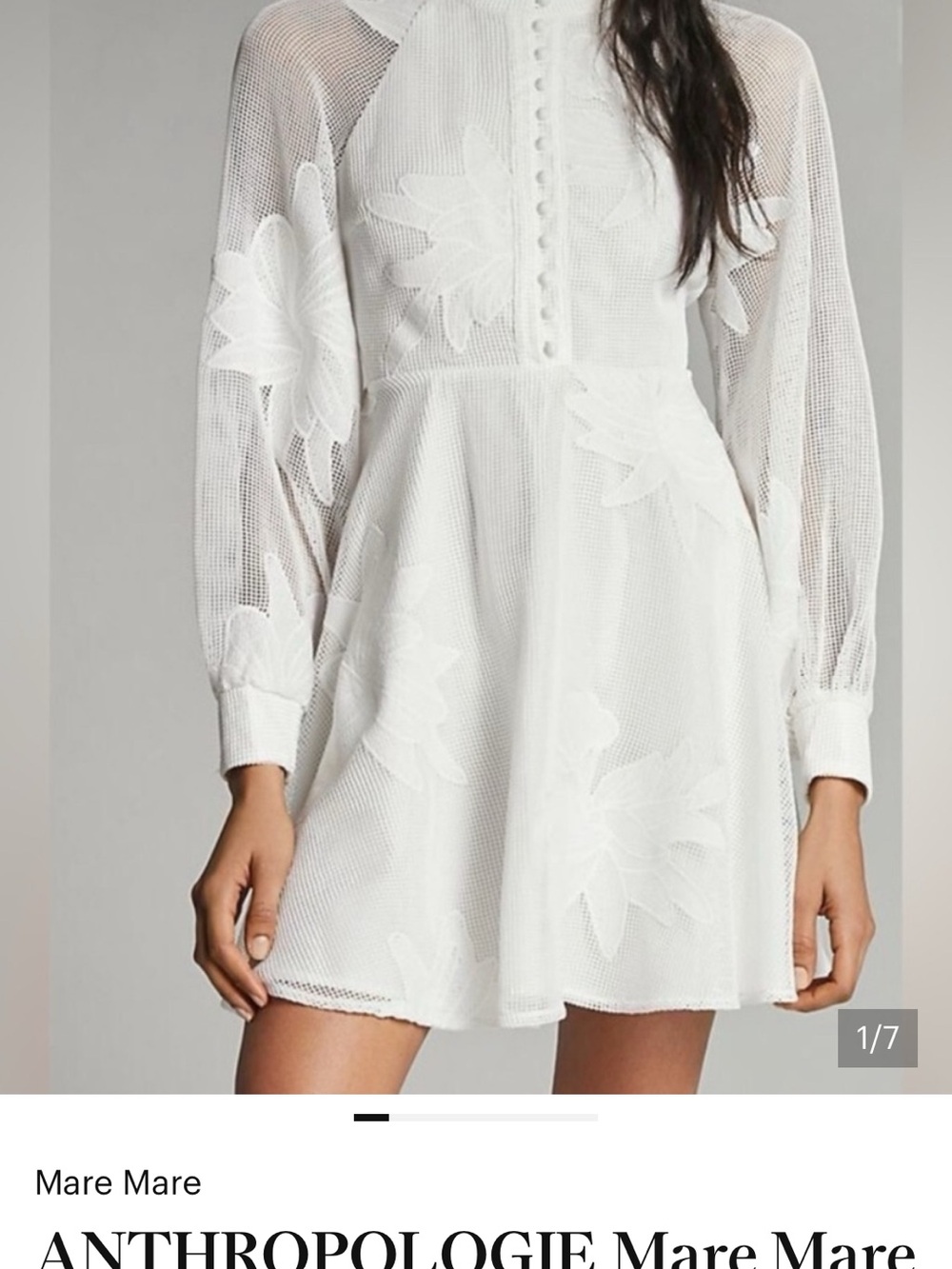 Anthropologie White Floral Mesh Mini Dress